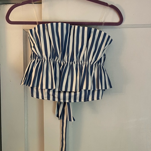 DO+BE Tops - DO+BE Blue and White stripe Strapless Top